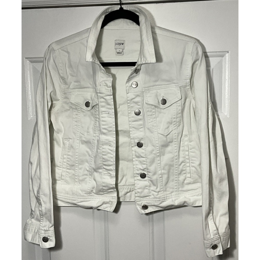 J Crew Crop White Denim Bomber/Biker Jacket Women's Small